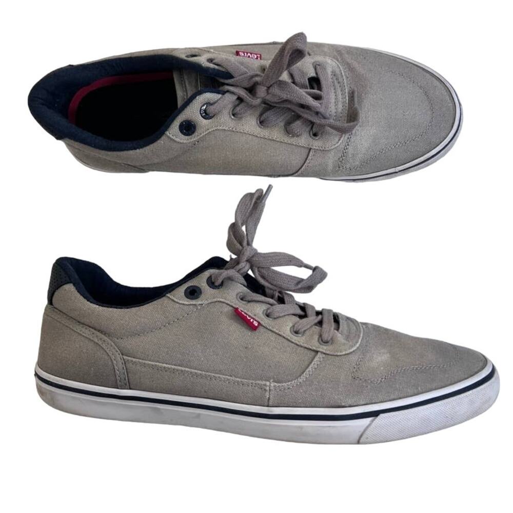 Levis Mens Size 13 Gray Canvas Sneakers Casual Shoes Low Top Walk Flat Footwear